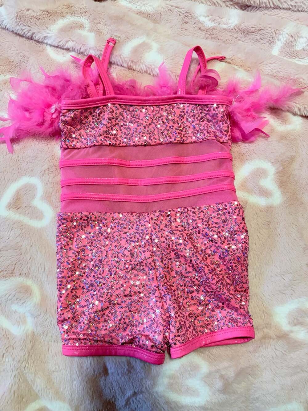 A Wish Come True Birds Lament Hot Pink Sequin Feather Dance Costume Leotard